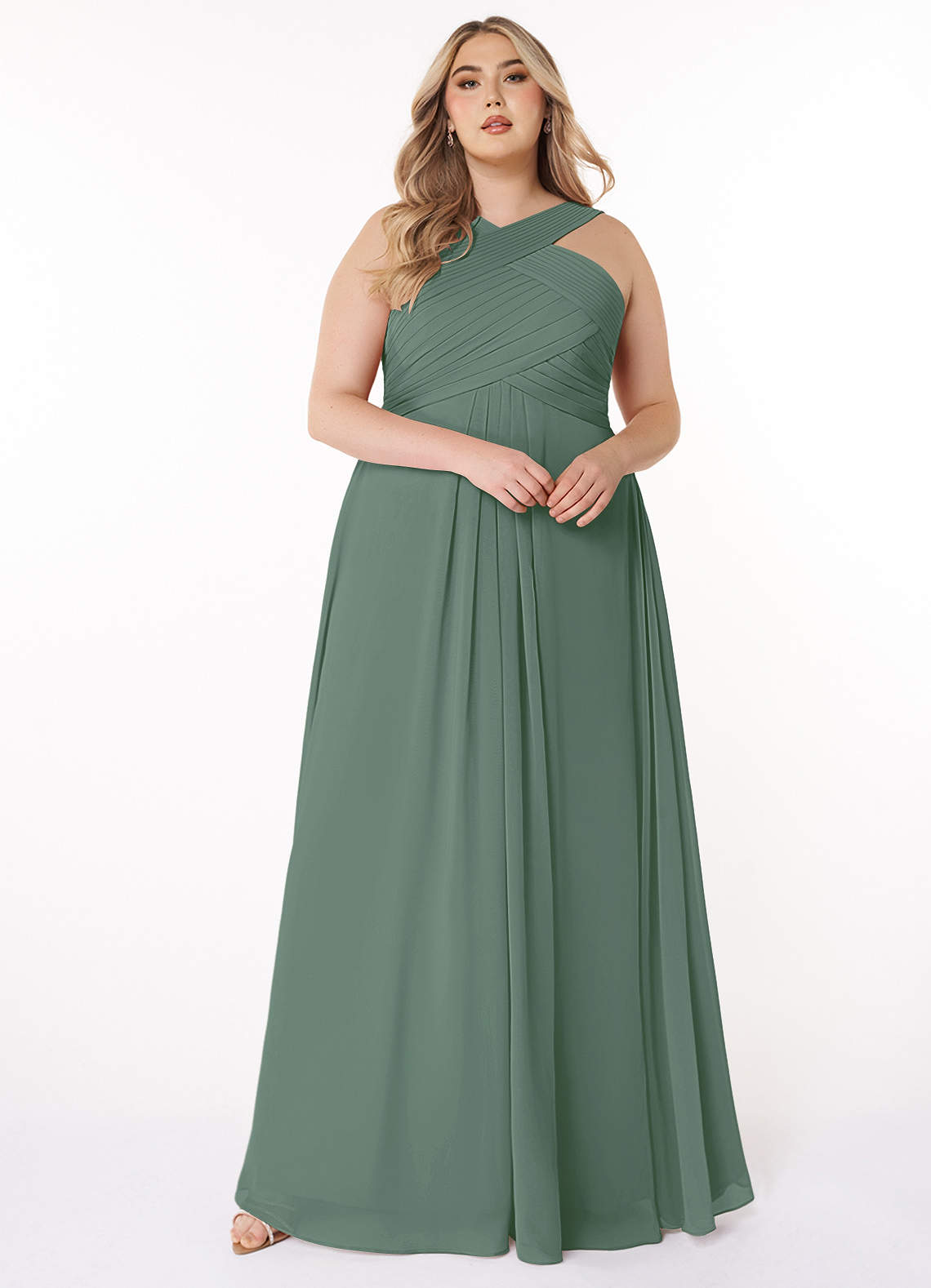 Azazie Kaleigh Bridesmaid Dresses Eucalyptus A-Line Pleated Chiffon Dress image1