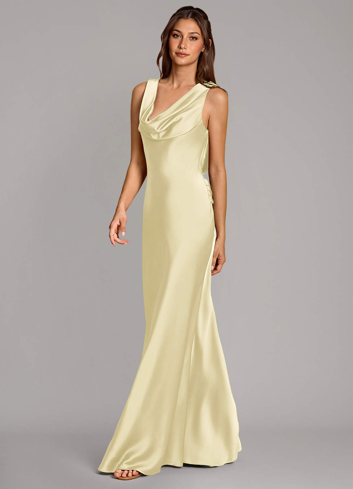 Azazie Cheryl Vestidos de damas de honor Vestido de Sorbete De Limón de Satén Elástico de Corte Sirena image1