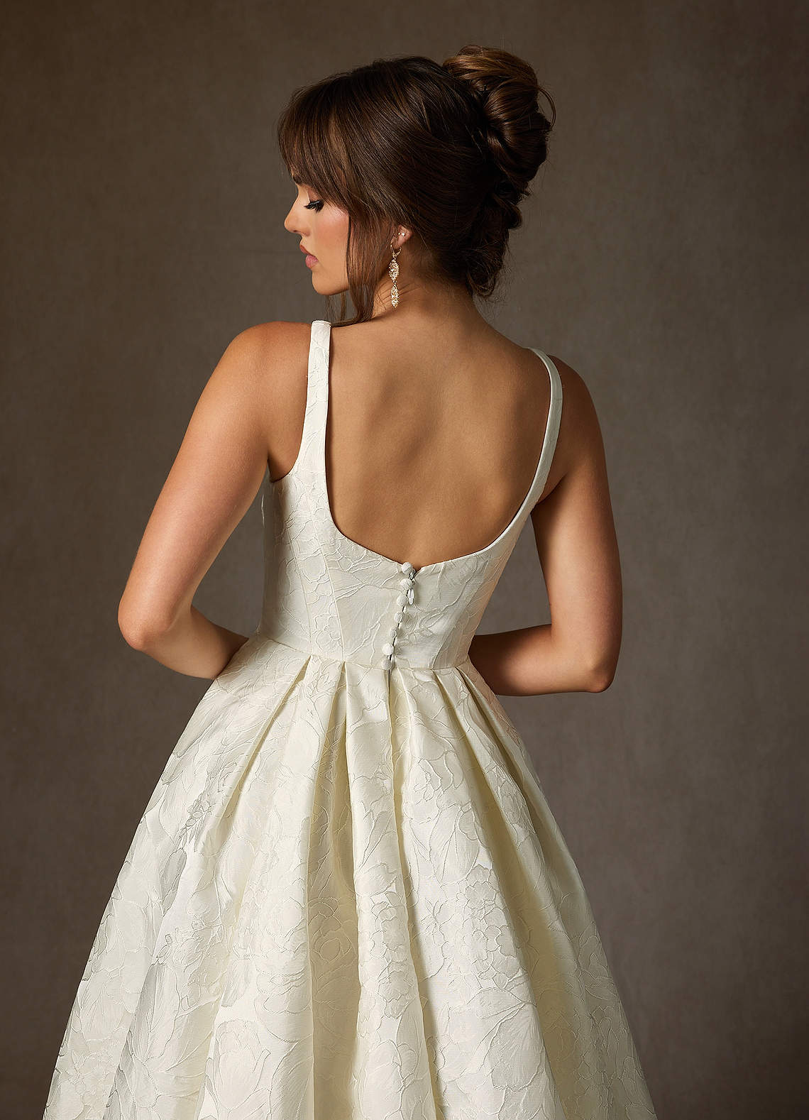 Azazie Ruby Wedding Dresses Antique White Ball-Gown with Pockets Floral Jacquard Dress image9