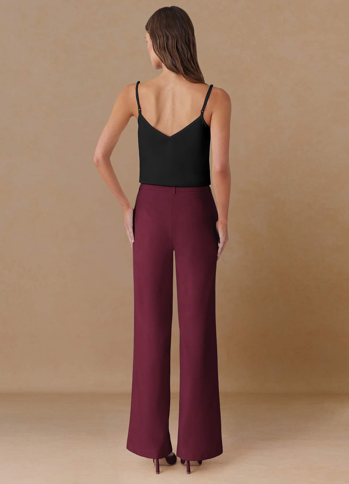 front Marina Borgoña Pantalones rectos de tejido refinado