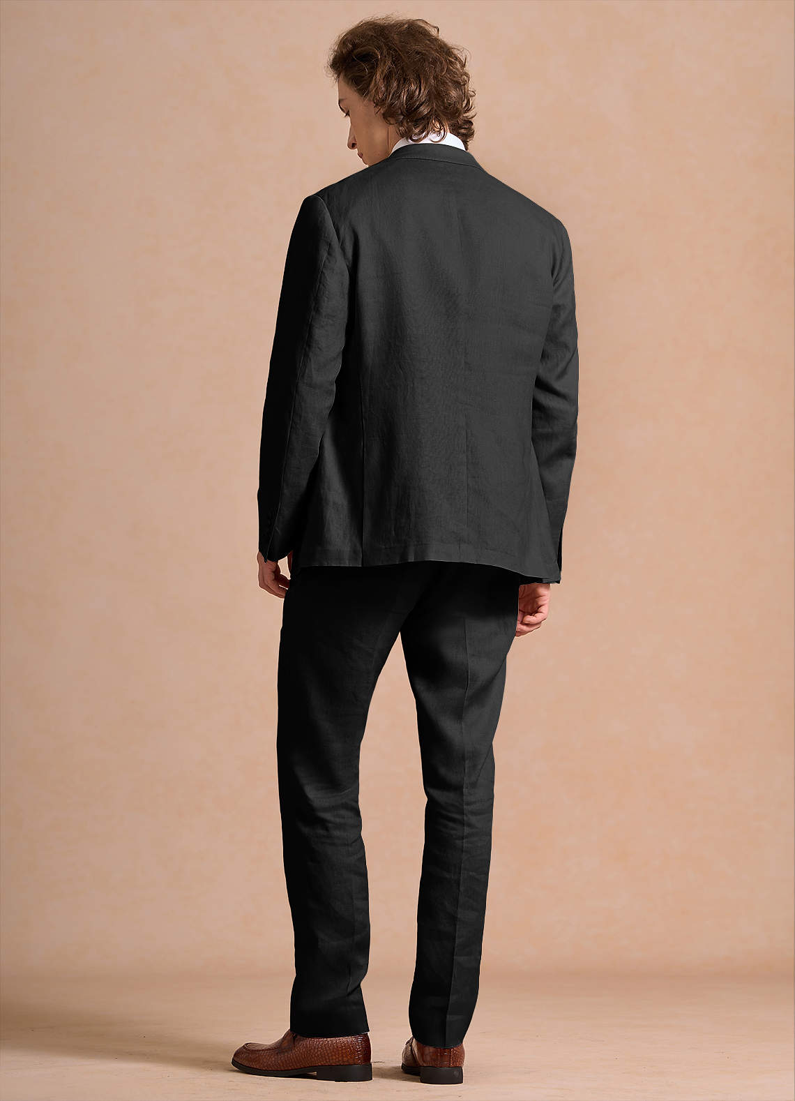 front Harrison Black 100% Linen 3-Piece Suit