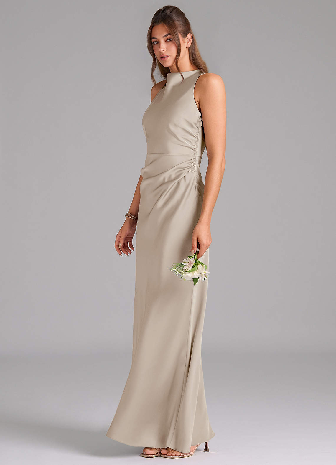 Azazie Evadne Bridesmaid Dresses Frost A-Line Pleated Stretch Satin Dress image1