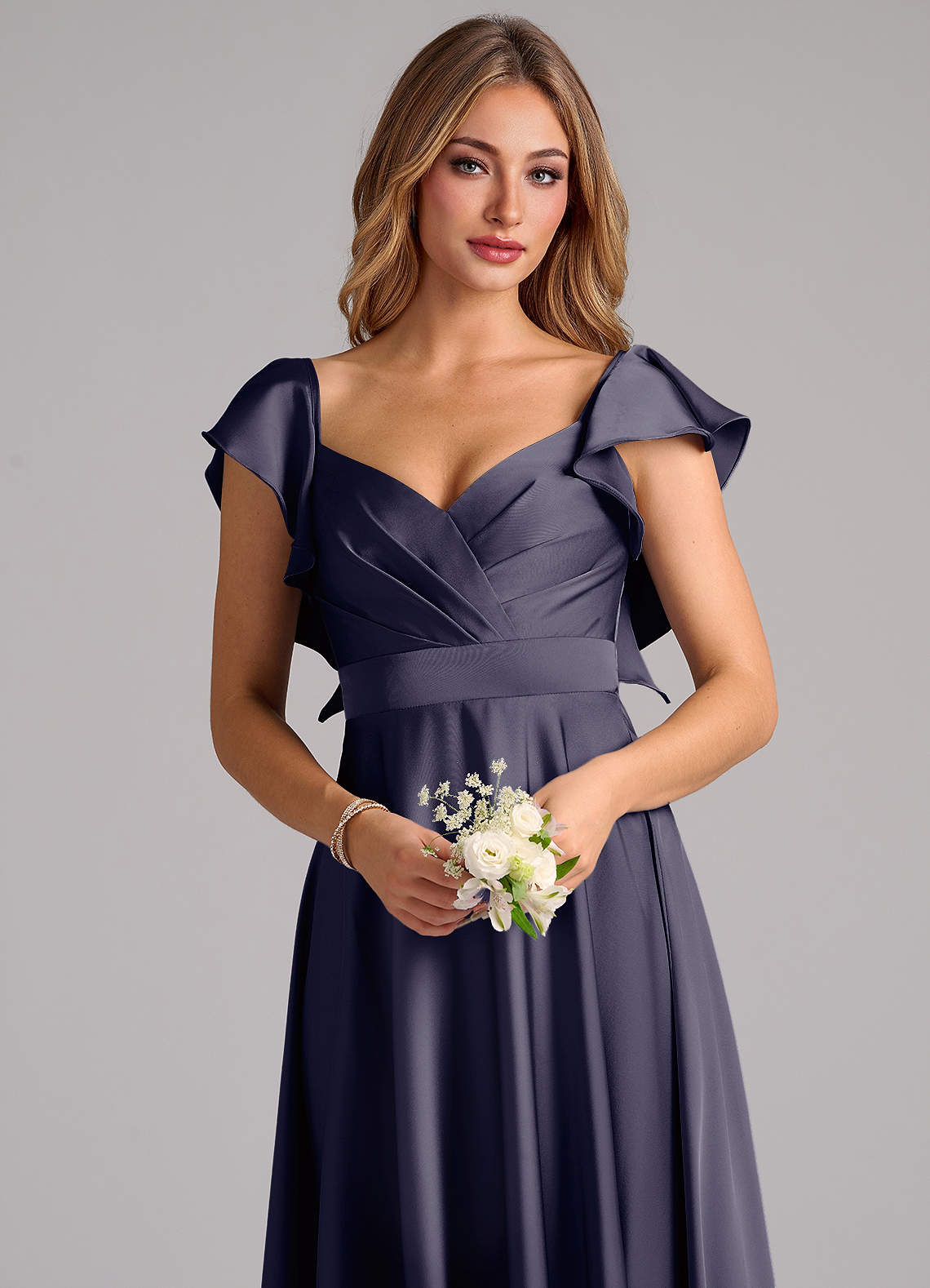 Azazie Leilani Bridesmaid Dresses Stormy A-Line Ruched Stretch Satin Dress image4