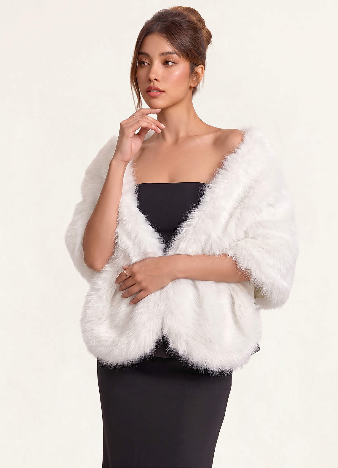 front Luxurious Faux Fur Evening Stole Wrap