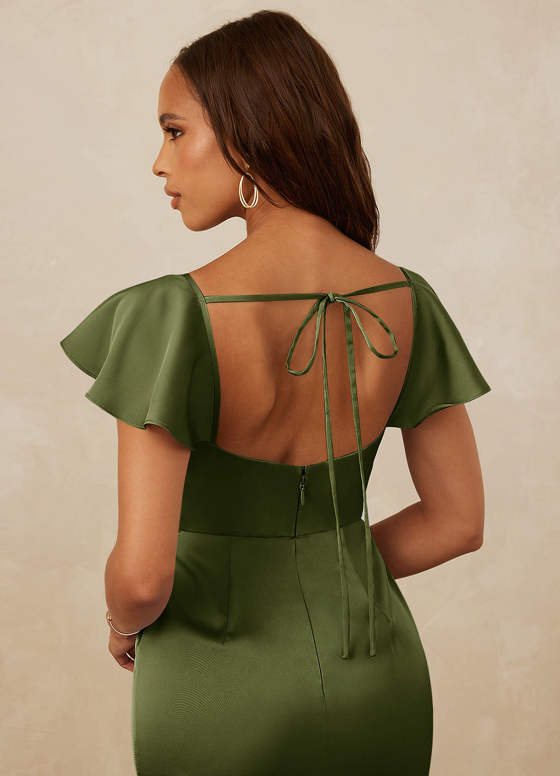 Christian Siriano Bridal for Azazie 1005 Bridesmaid Dresses Flutter Sleeve Stretch Satin Sheath Dress image2