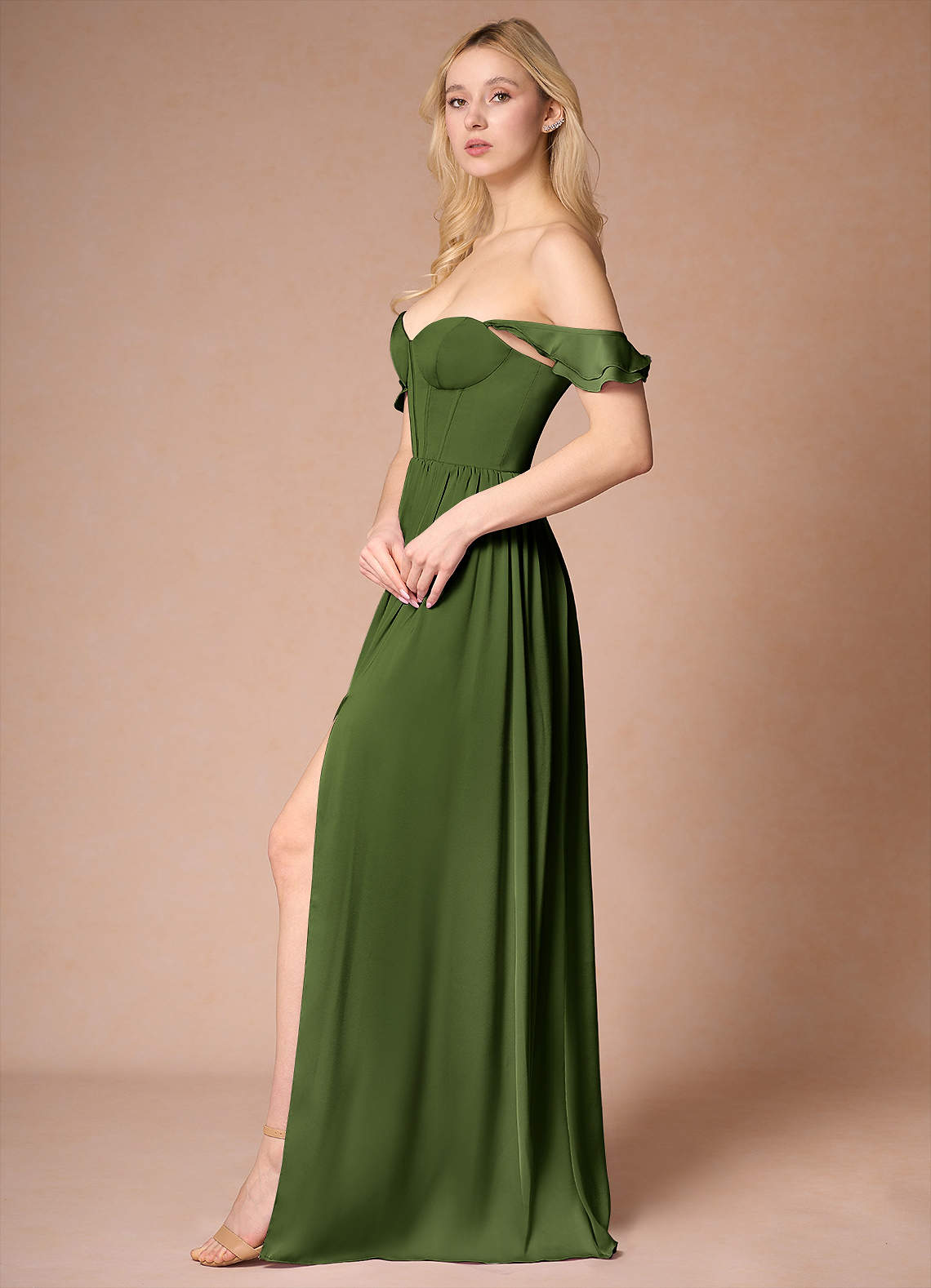 green emerald velvet dress Romane Green Strapless Corset Chiffon Maxi Dress, L / Green main image 0