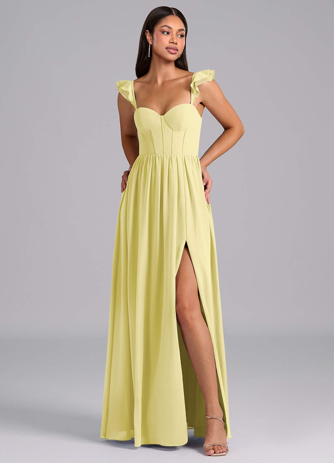 Azazie Denisse Bridesmaid Dresses Lemon Sorbet A-Line Ruched Chiffon Dress image1