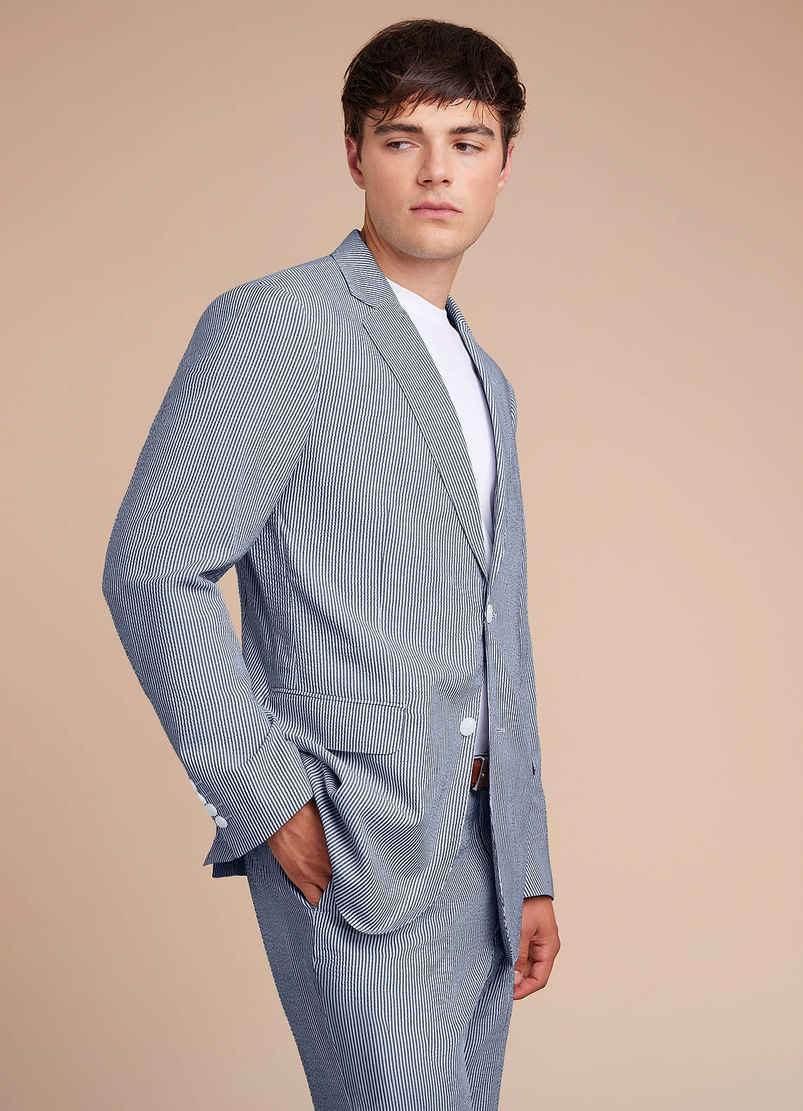 front Gavin Azul Chaqueta de traje de seersucker a rayas