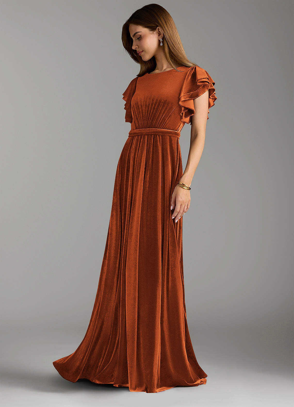 Azazie Daphne Modest Bridesmaid Dresses A-Line Velvet Floor-Length Dress with Belt image3