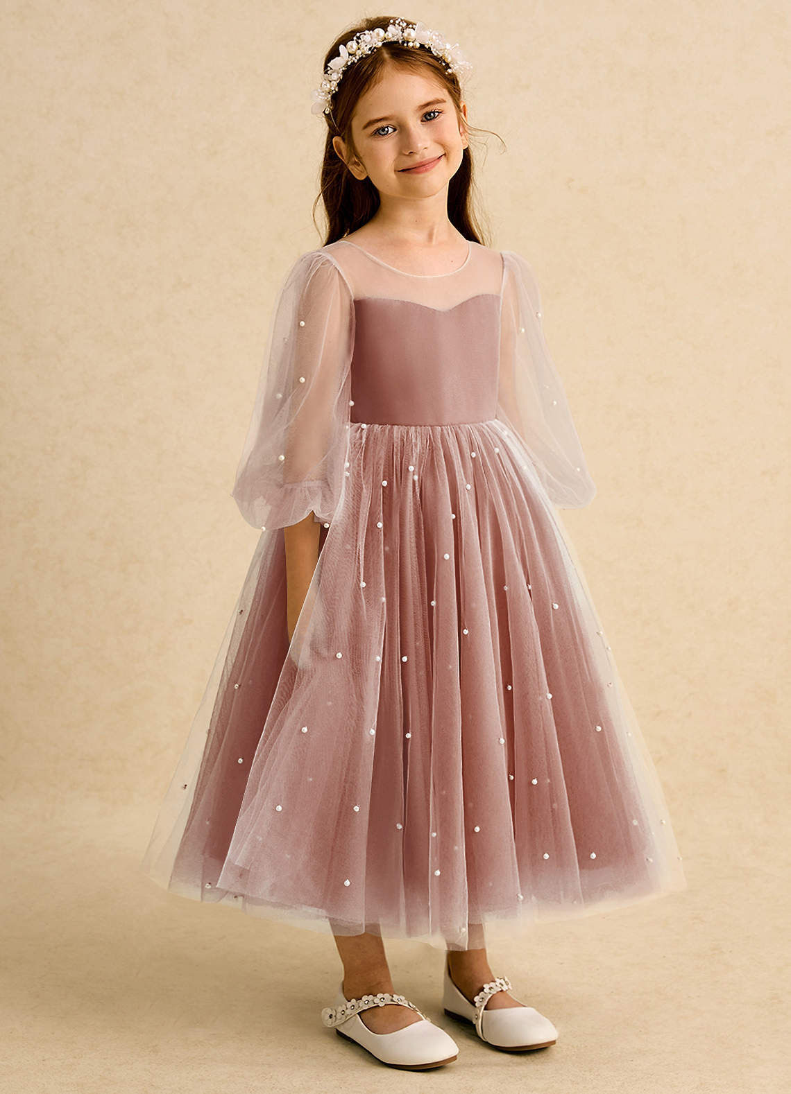 Azazie Trudy Flower Girl Dresses Auburn Ball-Gown Sweetheart Neckline Tulle Dress image1