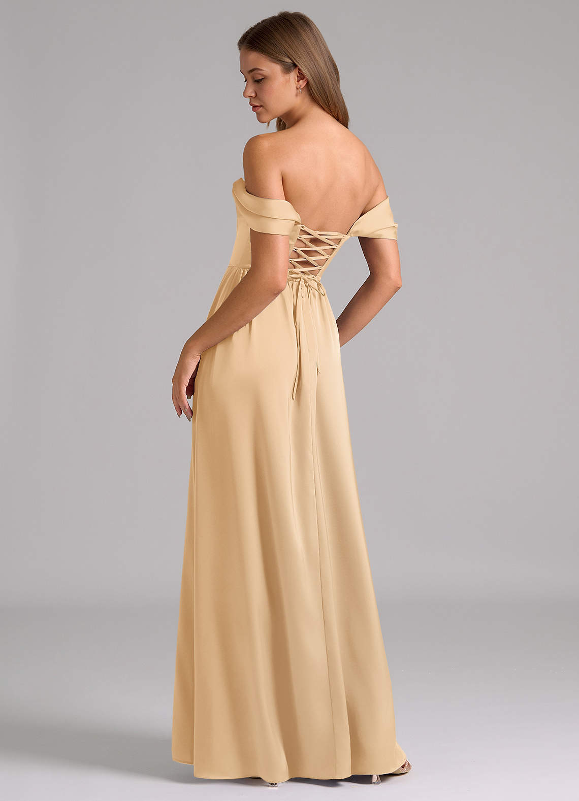 azazie gold bridesmaid dresses A-Line Cowl Neck Floor-Length Stretch Satin our floor length stretch x-styleCode:08SWDR Baltic Born Womens Rumi Colour:Combat