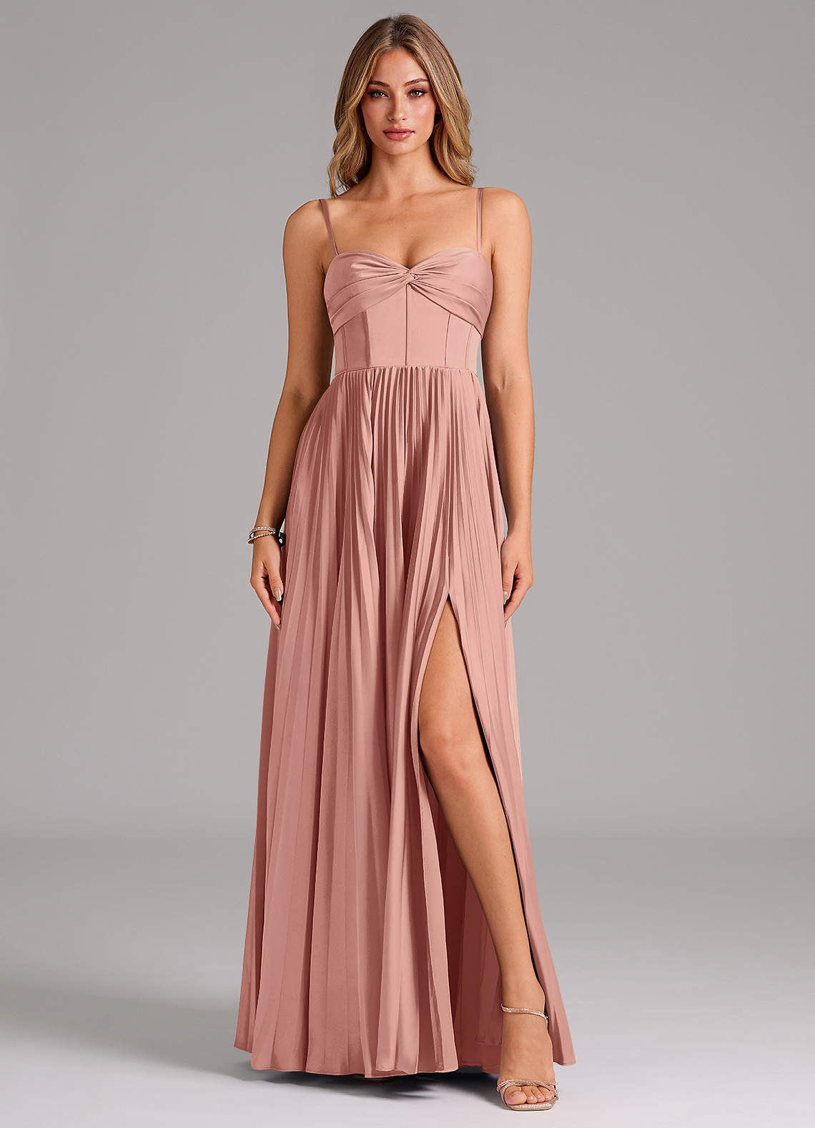 Azazie Tyla Bridesmaid Dresses Rosette A-Line Sweetheart Neckline Stretch Satin Dress image1