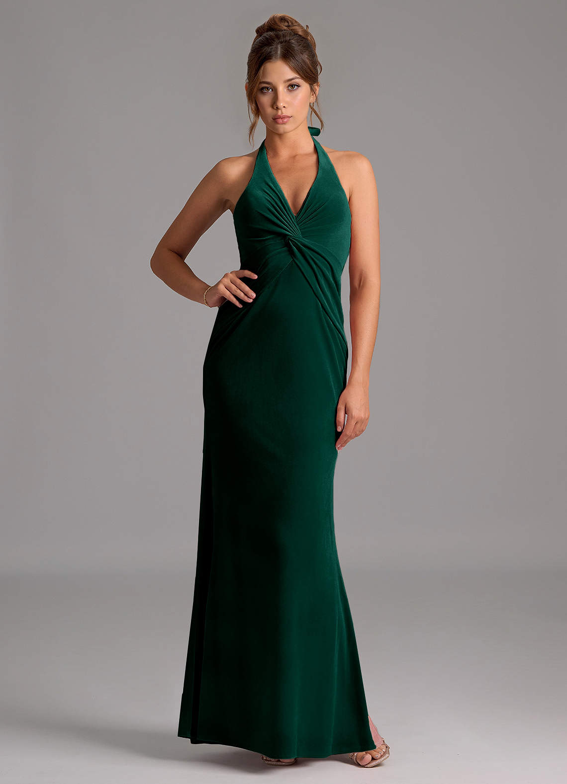 Azazie Valerie Vestidos de damas de honor Vestido de Esmeralda de terciopelo de Corte Sirena image1