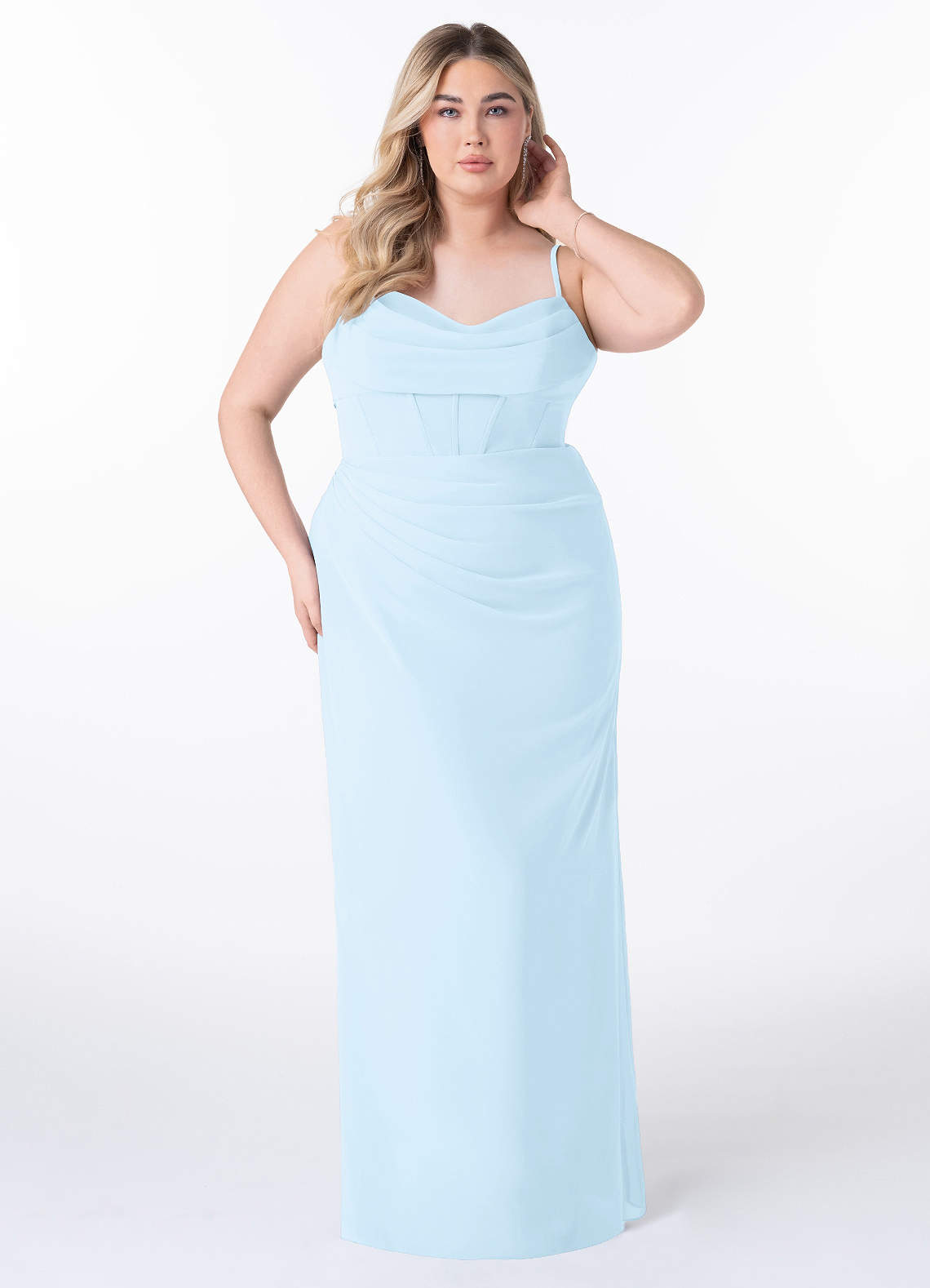 Azazie Mai Bridesmaid Dresses Sky Blue Sheath Pleated Chiffon Dress image6