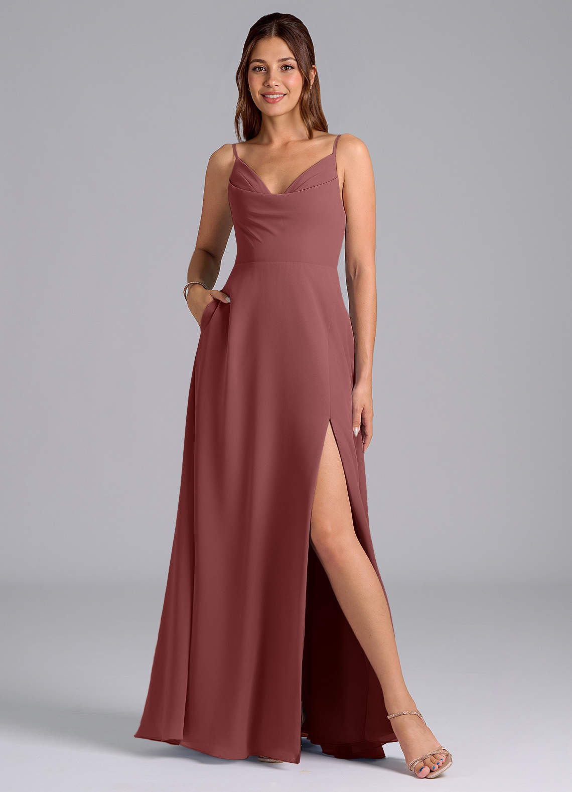 Azazie Sarella Bridesmaid Dresses Amethyst A-Line with Pockets Chiffon Dress image1