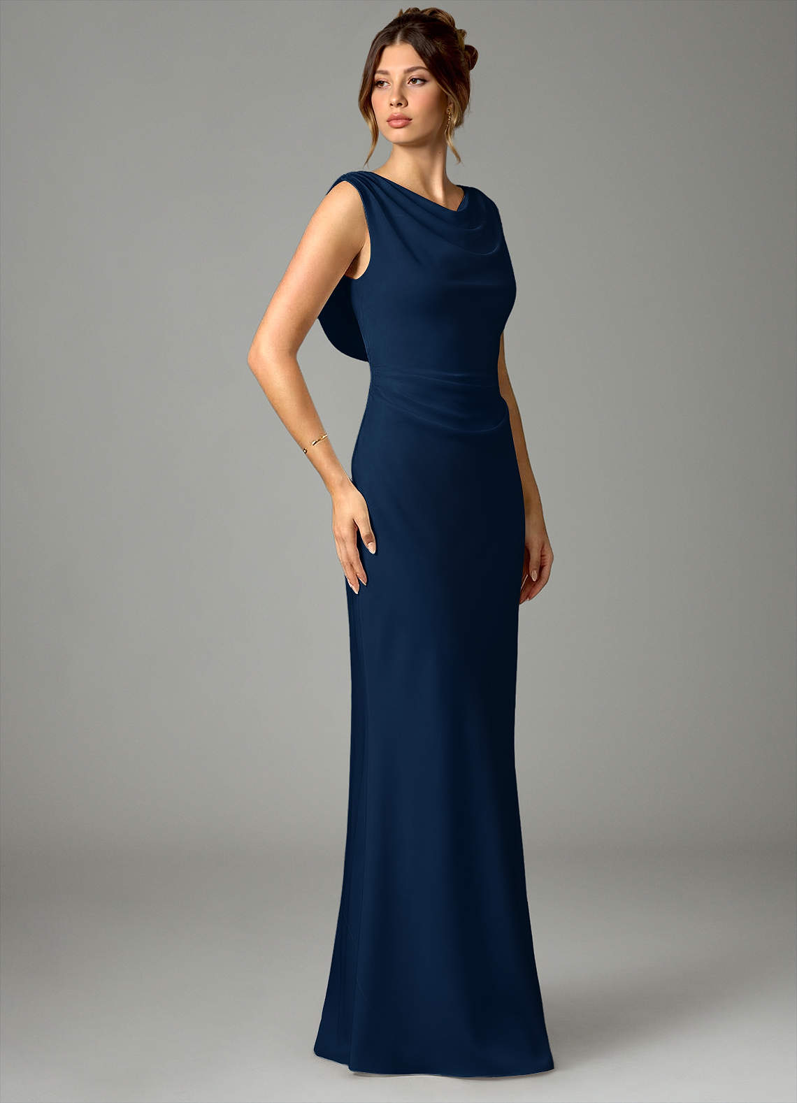 Azazie Kieryn Bridesmaid Dresses Dark Navy Mermaid Pleated Stretch Satin Dress image2