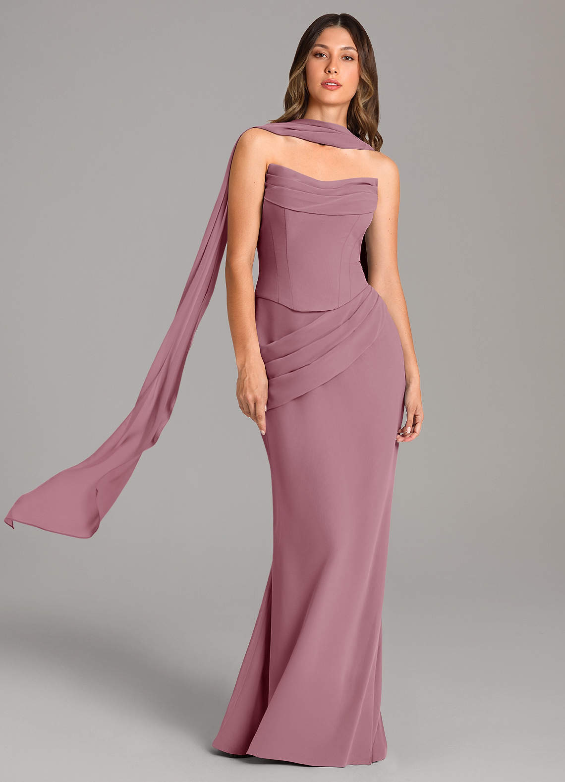 Azazie Sorrel Bridesmaid Dresses Vintage Mauve Mermaid Corset Chiffon Dress image1