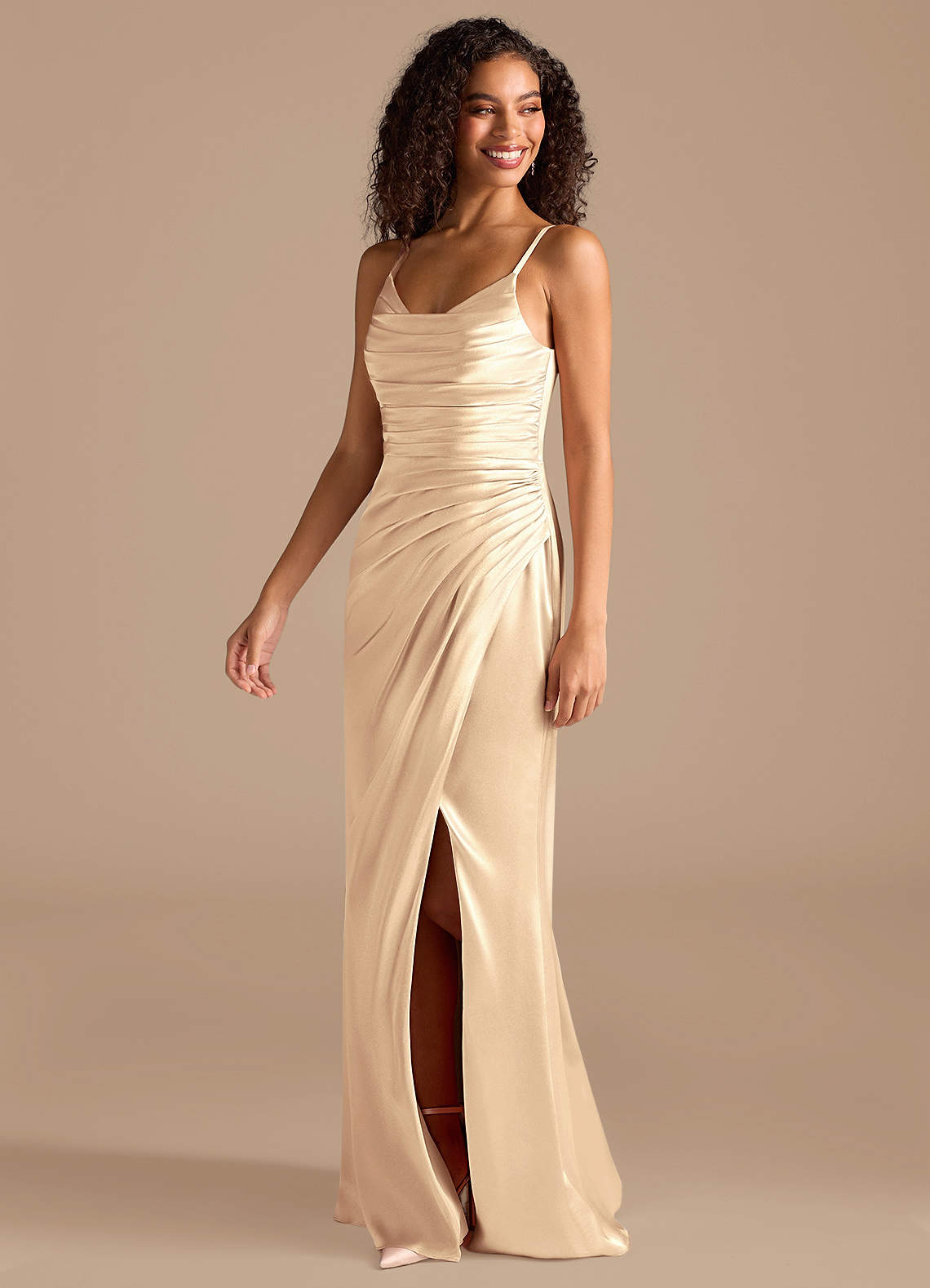 gold mermaid bridesmaid dresses Azazie Lusinda