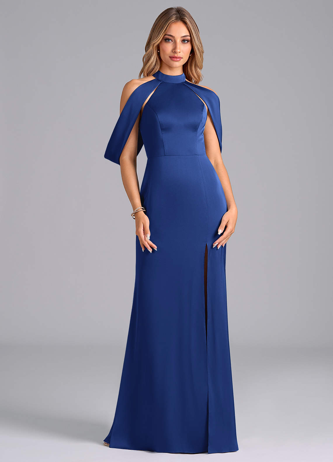 Azazie Bonny Bridesmaid Dresses Royal Blue Mermaid Off the Shoulder Stretch Satin Dress image1