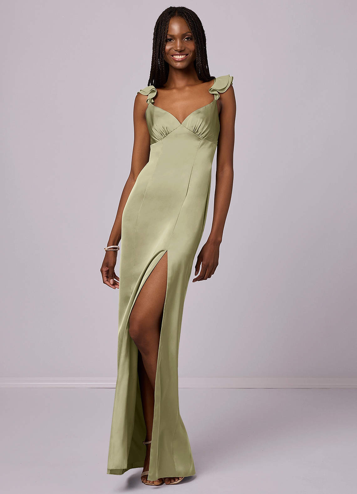 Barbie ♥ Azazie Vente Finale Robe Fourreau en Satin extensible Dusty Blue image2