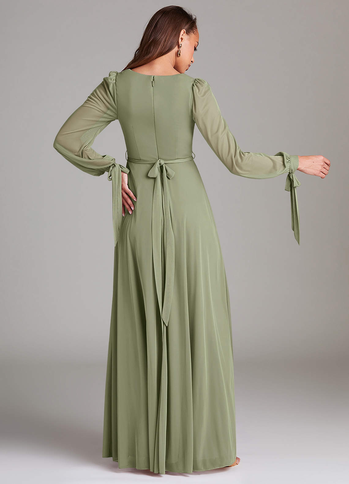 green long sleeve mesh dress AFRM Shailene mesh high neck long sleeve midi dress in ombr green print