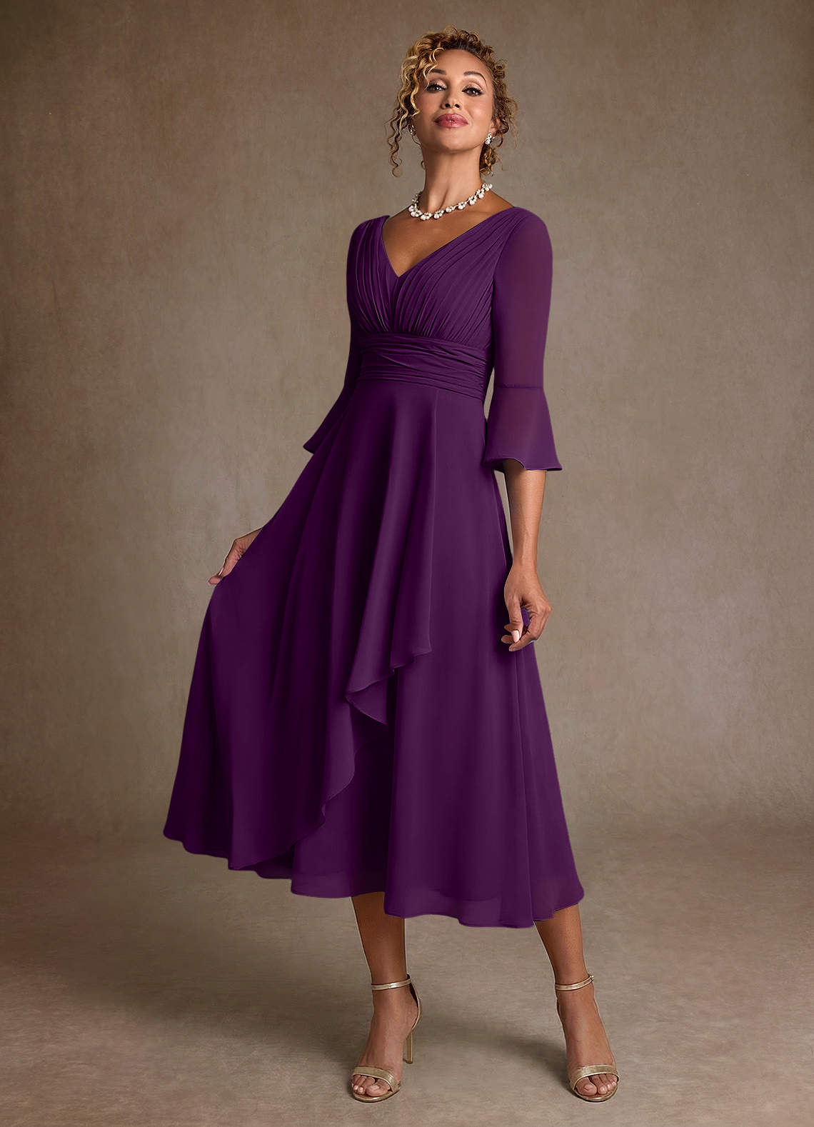 Azazie Aerynne Mother of the Bride Dresses Grape A-Line Pleated Chiffon Dress image2