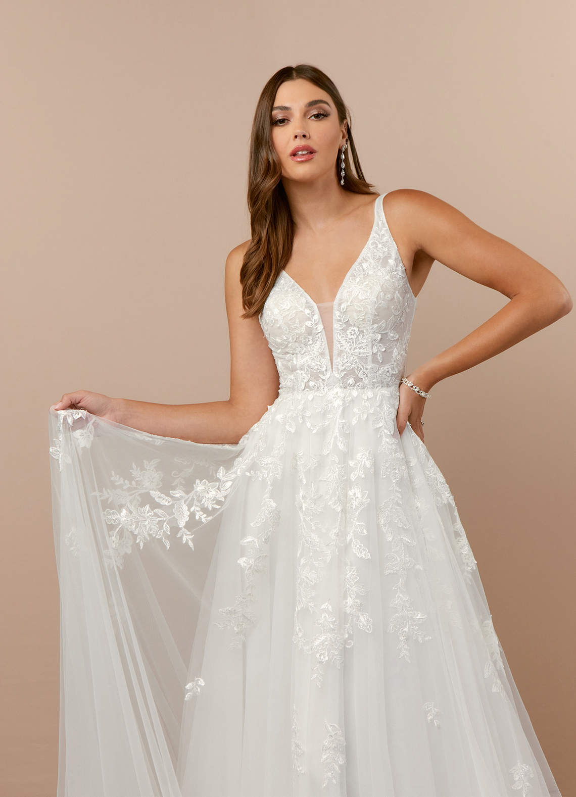 Azazie Sorella Wedding Dresses Diamond White A-Line V-Neck Sequins Tulle Dress image4