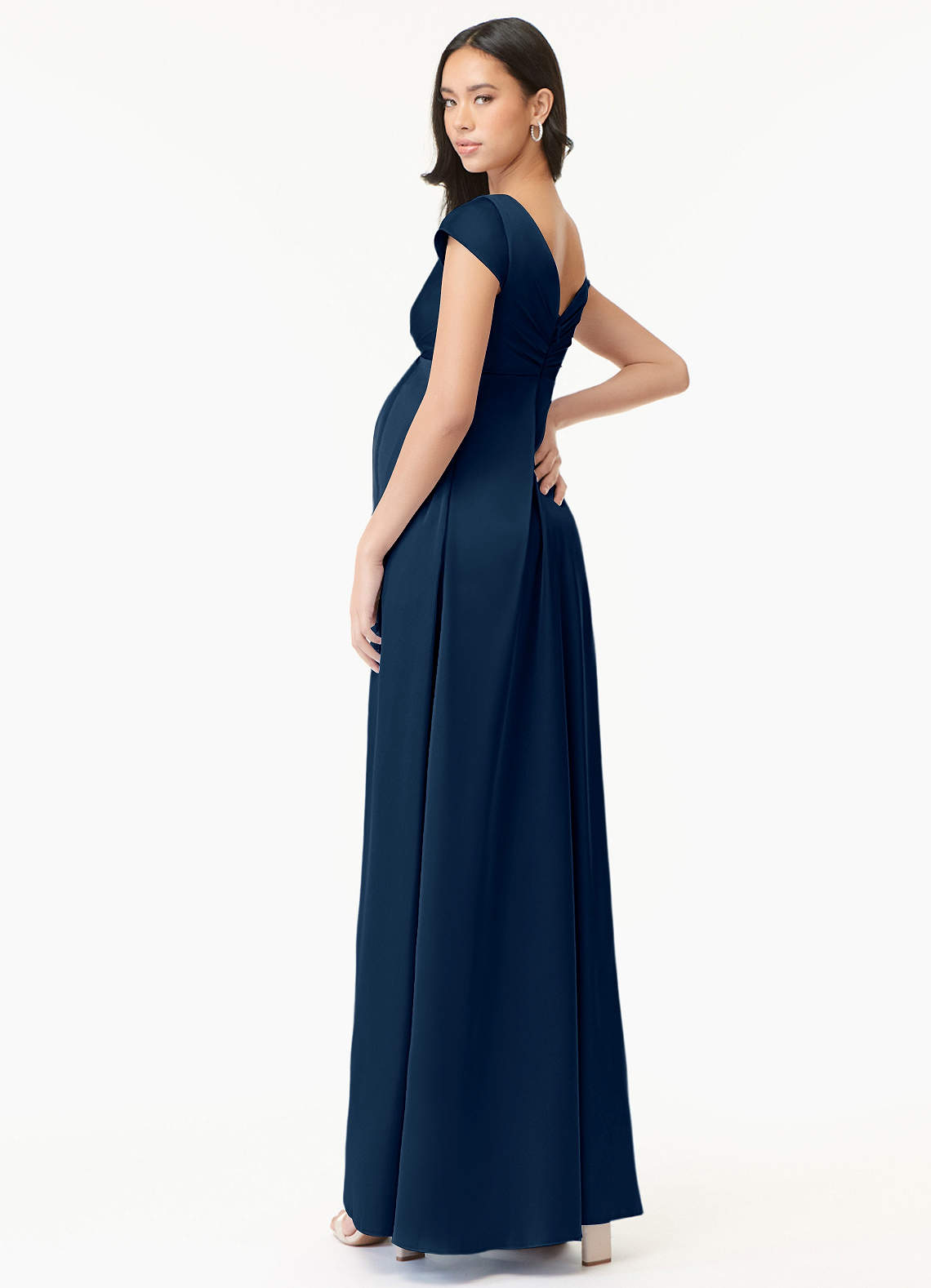 Azazie Allessia vestidos de dama de honor de maternidad Vestido de Corte en A Plisado Hasta el suelo Satén Elástico image3