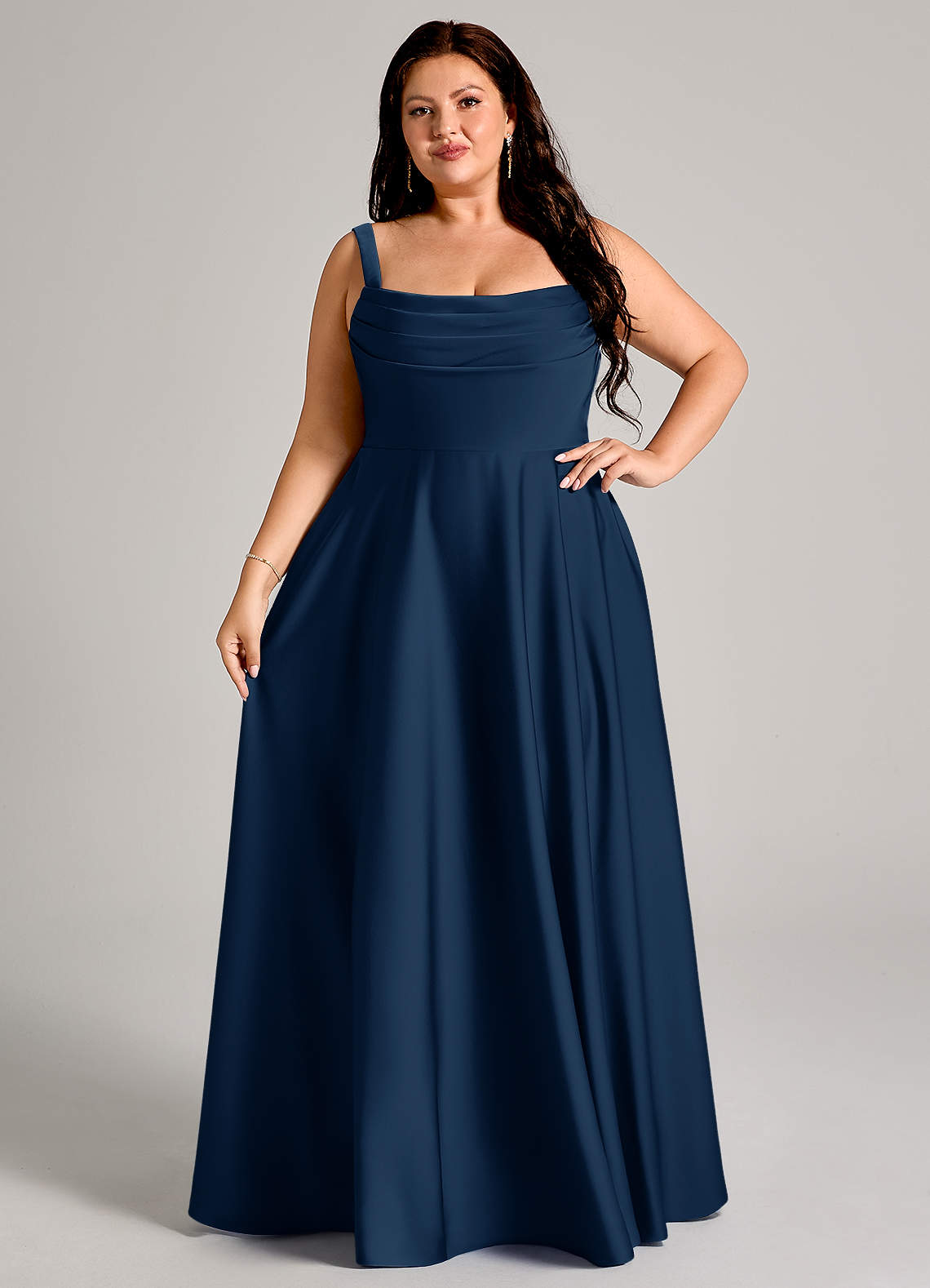 Azazie Shaude Bridesmaid Dresses Dark Navy A-Line Pleated Stretch Satin Dress image11