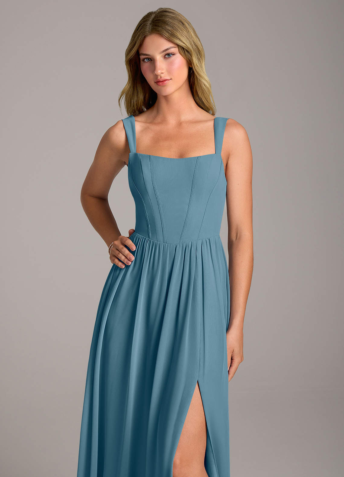 Azazie Rosaline Klänningar att prova hemma Klä av A-Linje i Chiffong Sidoslits Eukalyptus image1