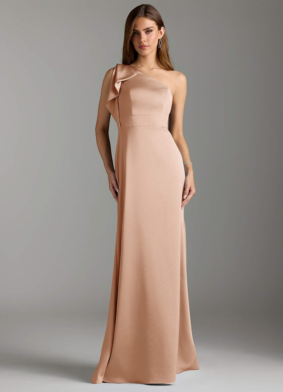Azazie Rinna Bridesmaid Dresses English Rose Mermaid Ruched Stretch Satin Dress image1
