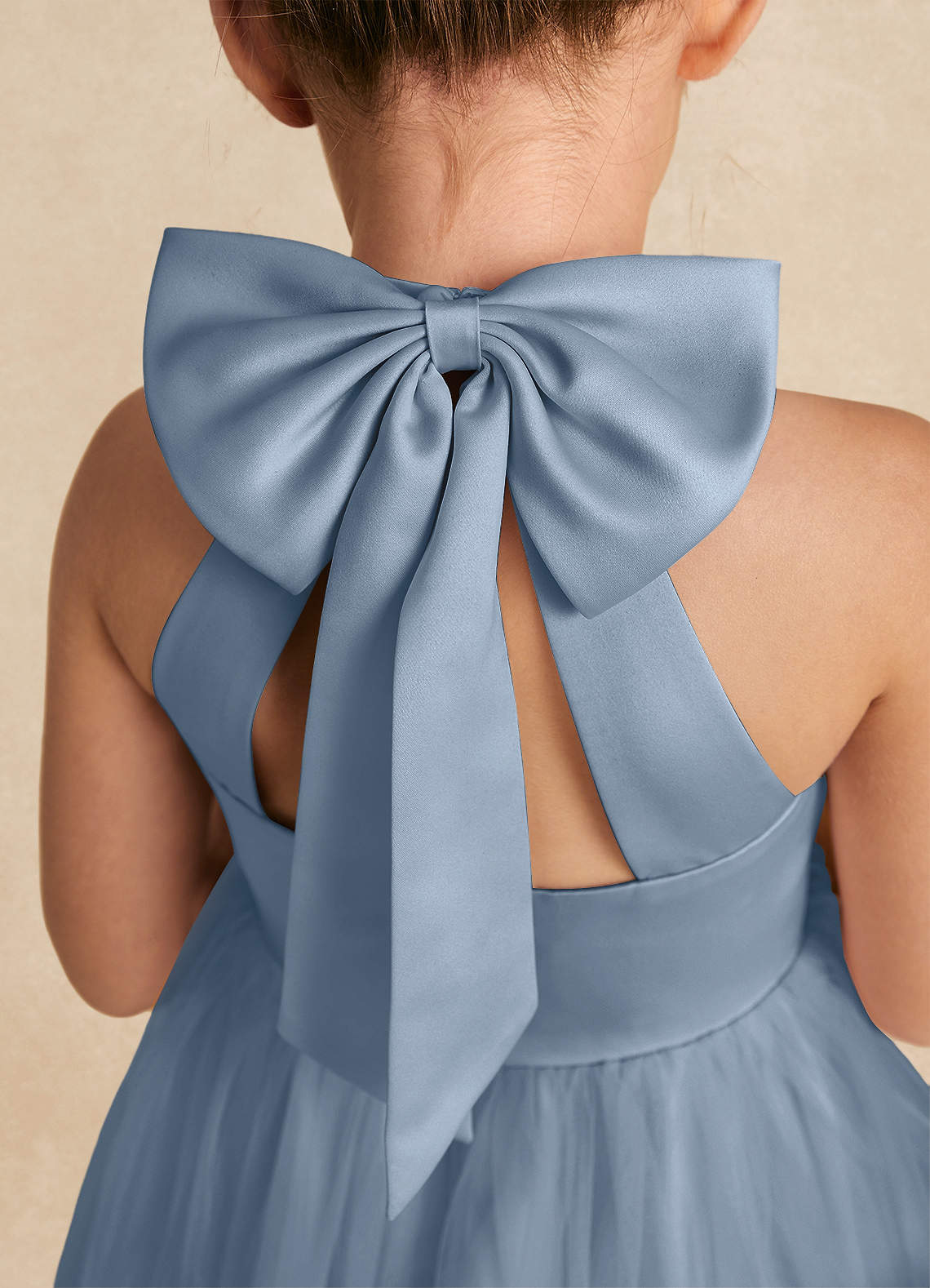 Azazie Bev Flower Girl Dresses Dusty Blue A-Line Convertible Tulle Dress image4
