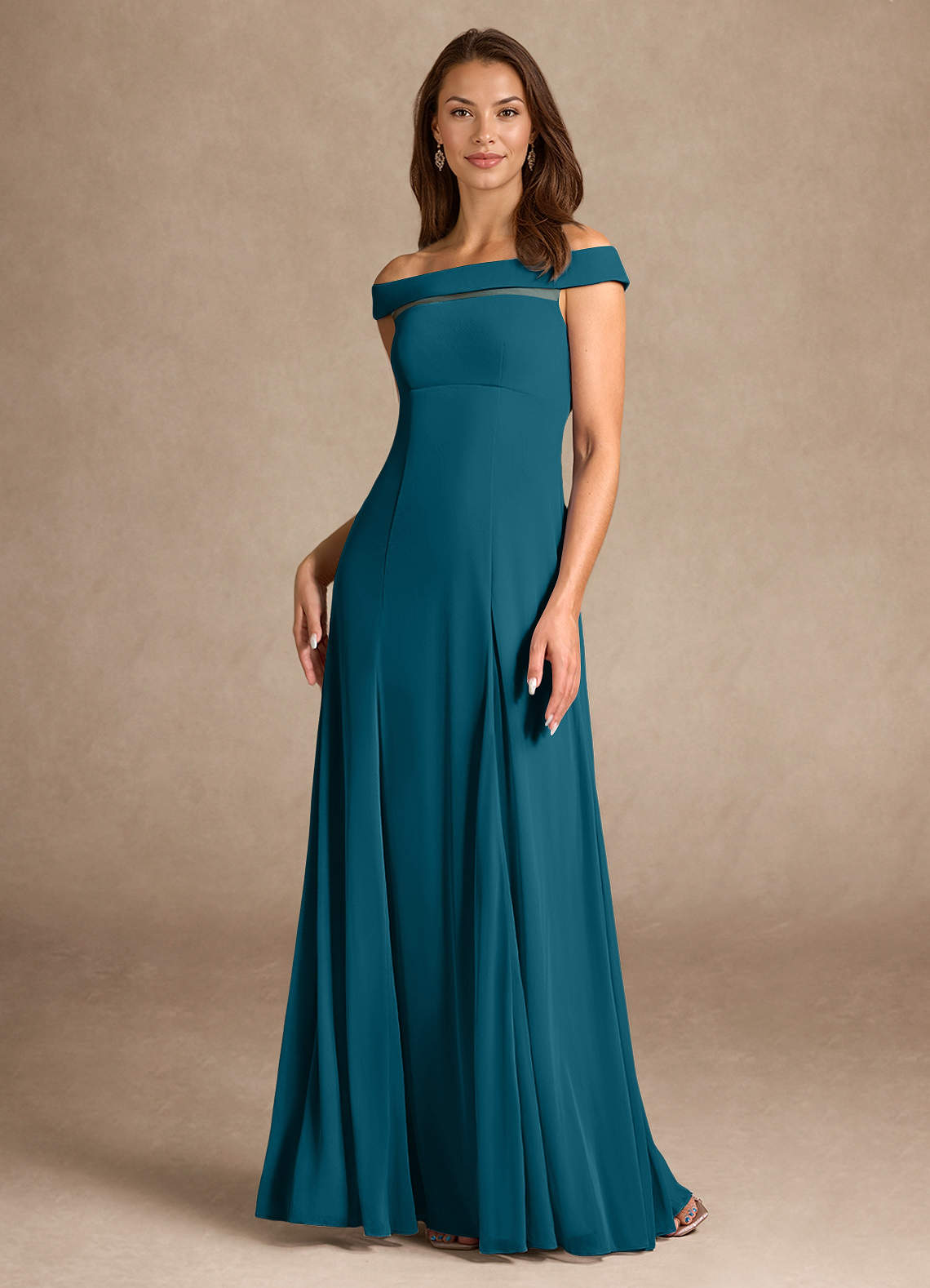 Azazie Ewa Mother of the Bride Dresses Ink Blue A-Line Off the Shoulder Mesh Dress image1