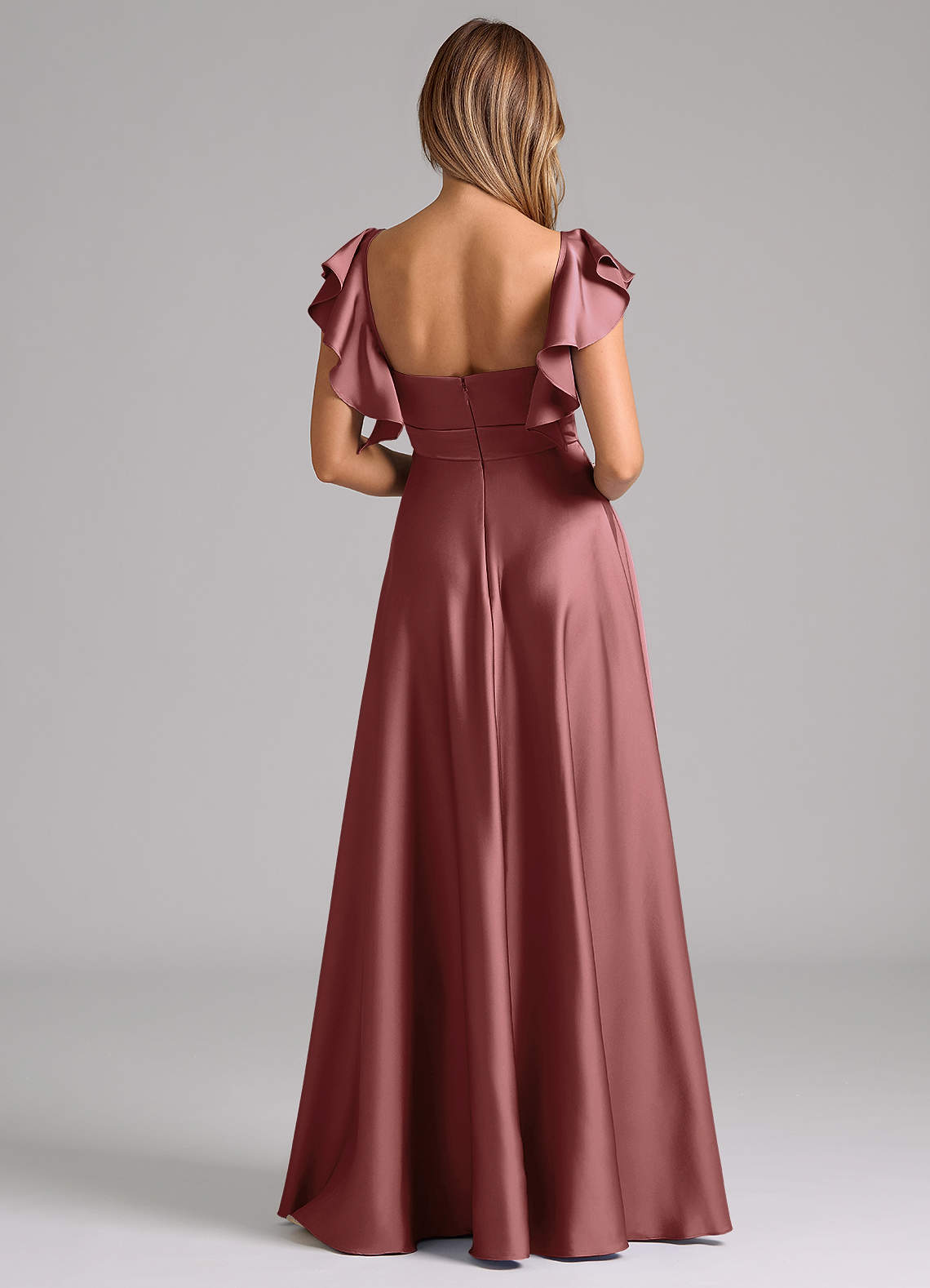 Azazie Leilani Bridesmaid Dresses Amethyst A-Line Ruched Stretch Satin Dress image1