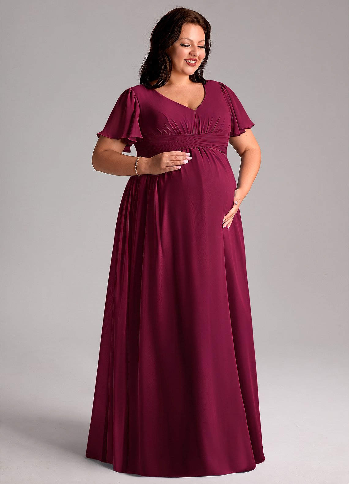 Azazie Verna Maternity Bridesmaid Dresses A-Line V-Neck Ruched Chiffon Floor-Length Dress image9