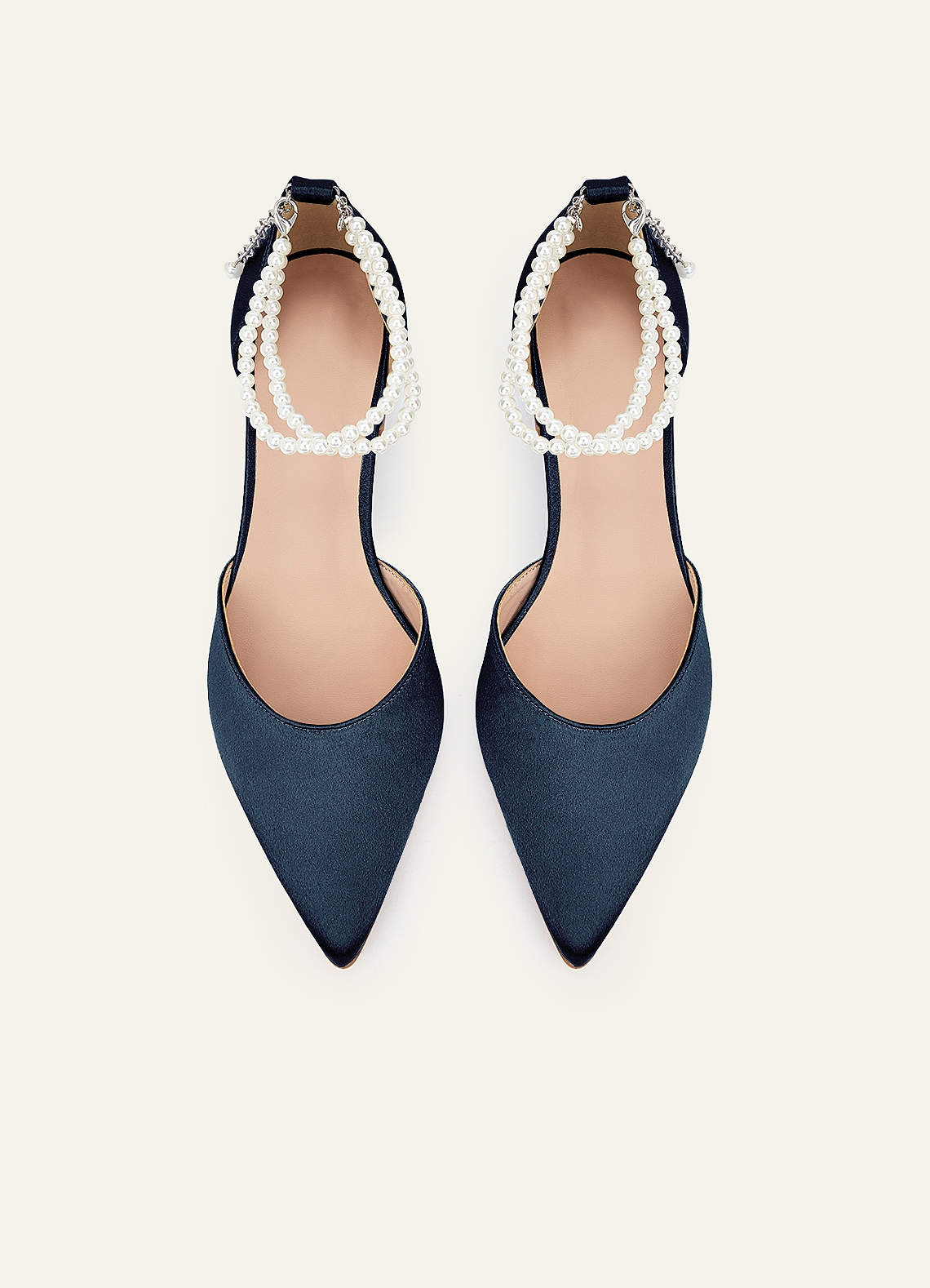 front Matching Color Metallic Satin Pearl Strap Pointed Toe Block Heels