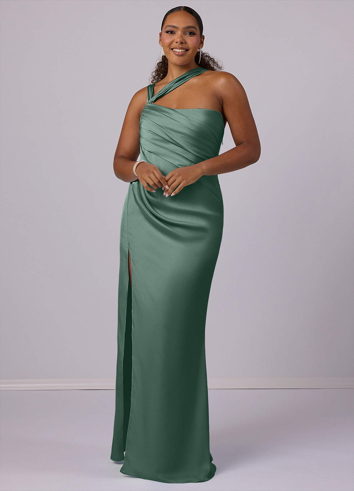 Barbie ♥ Azazie Bridesmaid Dresses Mermaid One Shoulder Stretch Satin Floor-Length Dress image5