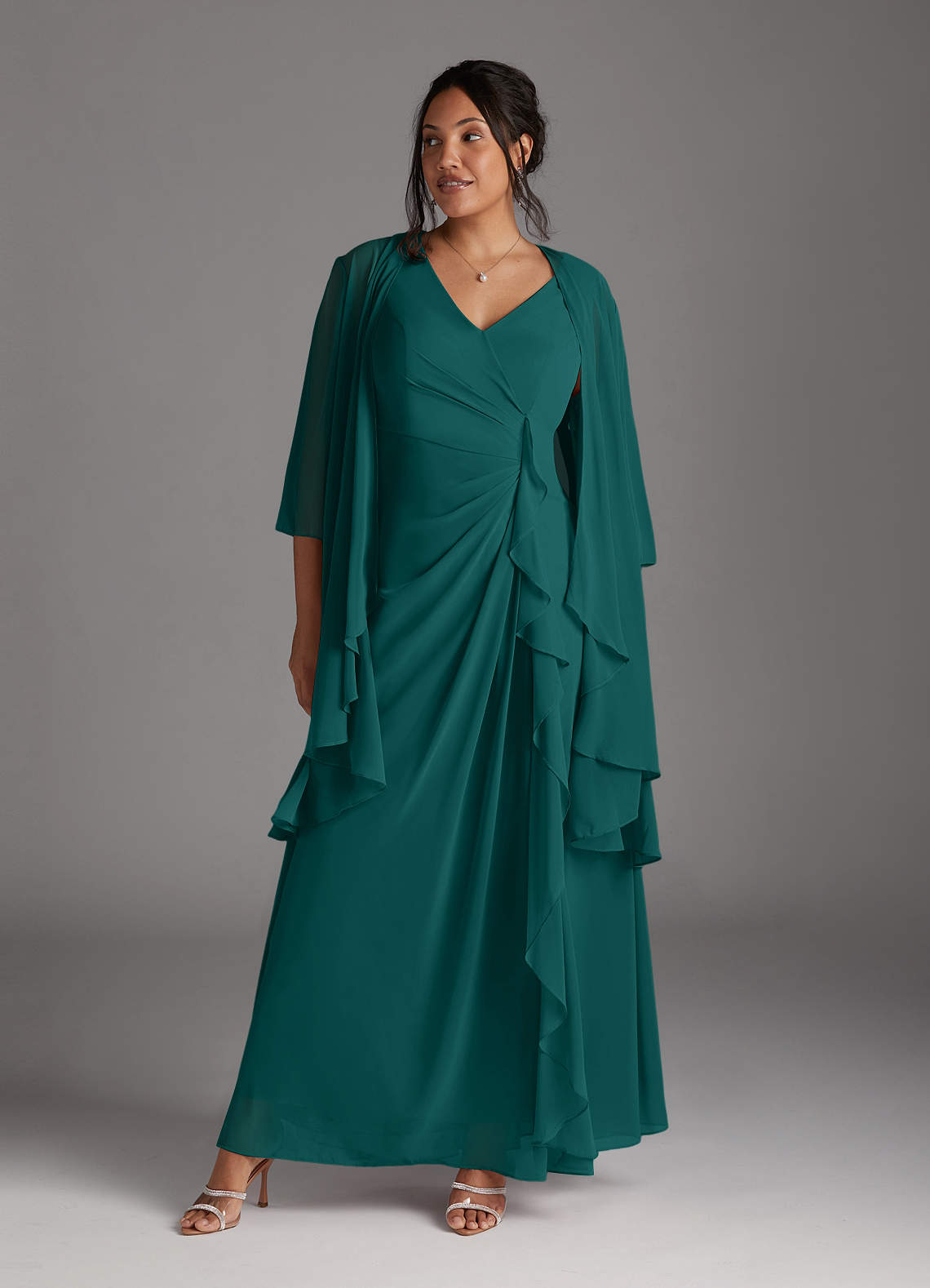 Azazie Manuella Mother of the Bride Dresses Peacock A-Line V-Neck Pleated Chiffon Dress image1