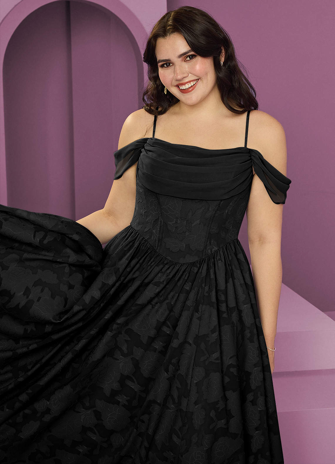 Barbie ♥ Azazie Bridesmaid Dresses Black A-Line Off the Shoulder Floral Burnout Convertible Dress image8
