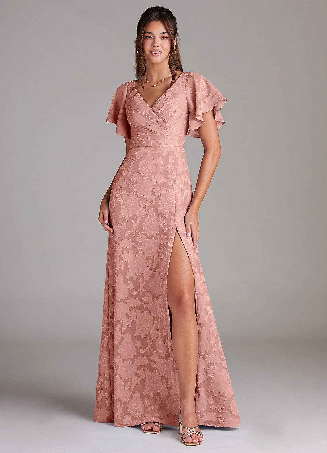 Azazie Ambrosia Bridesmaid Dresses Rosette A-Line Pleated Floral Burnout Dress image1
