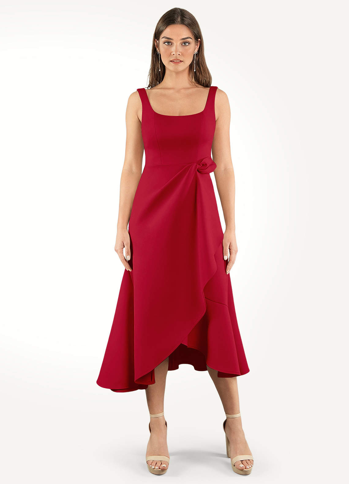 Sabina Red Tie Midi Dress | Azazie