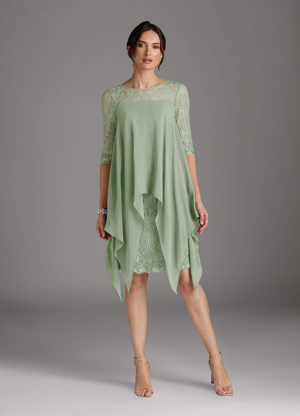 Azazie Flo Mother of the Bride Dresses Dusty Sage A-Line Lace Chiffon Dress image1