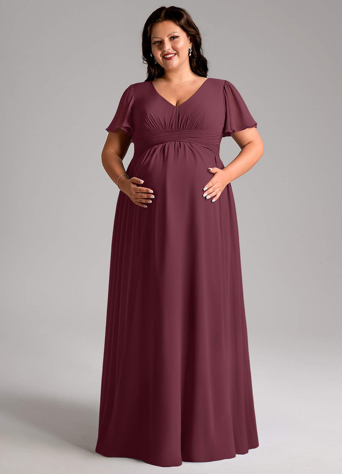 Azazie Verna Maternity Bridesmaid Dresses A-Line V-Neck Ruched Chiffon Floor-Length Dress image10