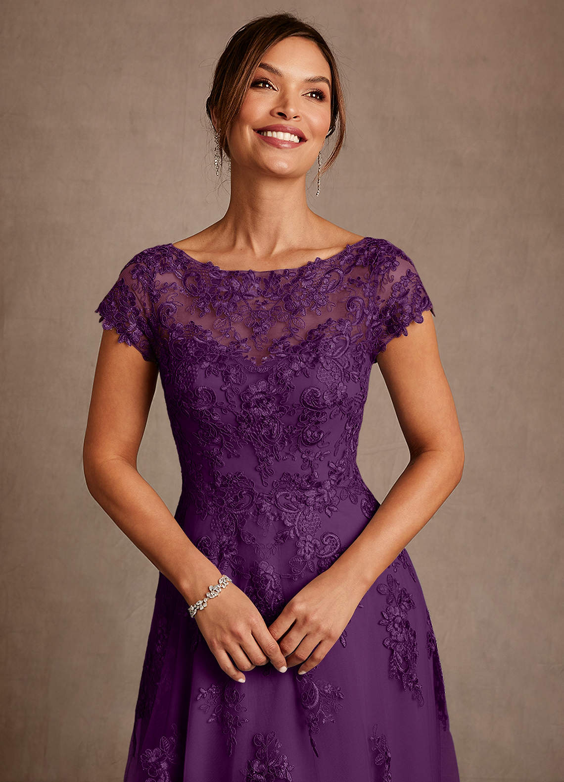 Azazie Jalinda Mother of the Bride Dresses Grape A-Line Lace Chiffon Dress image4