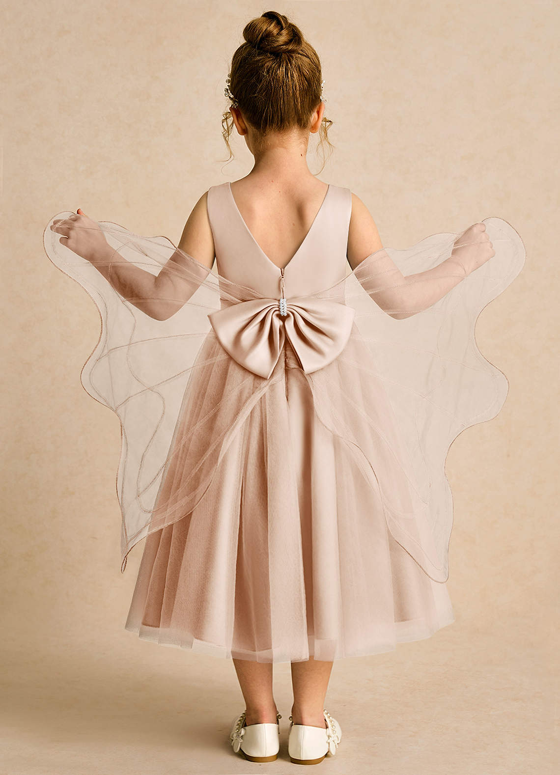 Azazie Pear Flower Girl Dresses English Rose Ball-Gown Bow Tulle Dress image1
