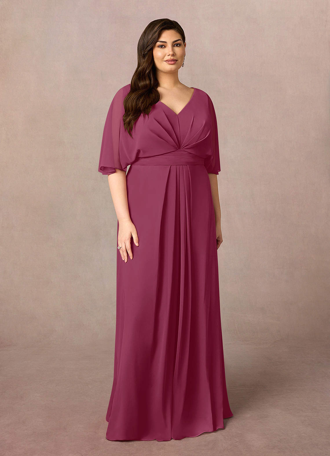 Azazie Oksana Mother of the Bride Dresses Mulberry A-Line V-Neck Pleated Chiffon Dress image1