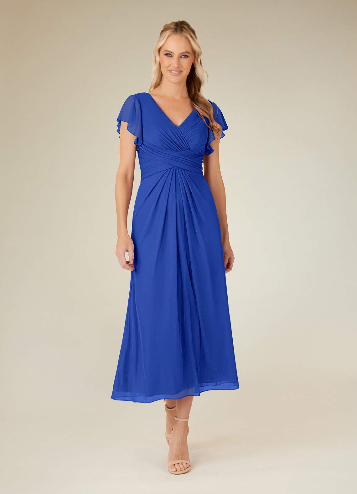 Azazie Vera Mother of the Bride Dresses Royal Blue A-Line V-Neck Pleated Mesh Dress image1