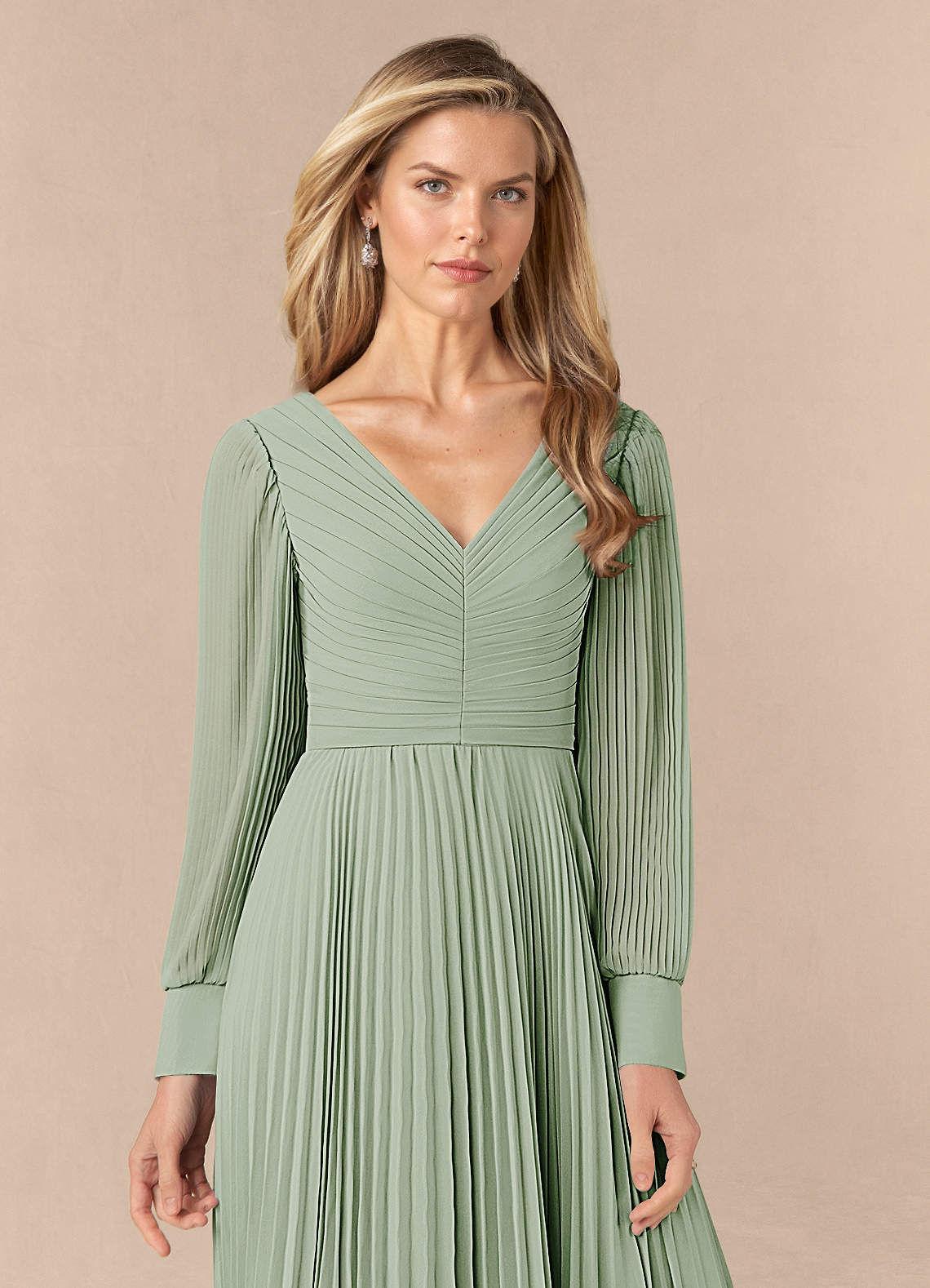 Azazie Zina Mother of the Bride Dresses Dusty Sage A-Line Pleated Chiffon Dress image4