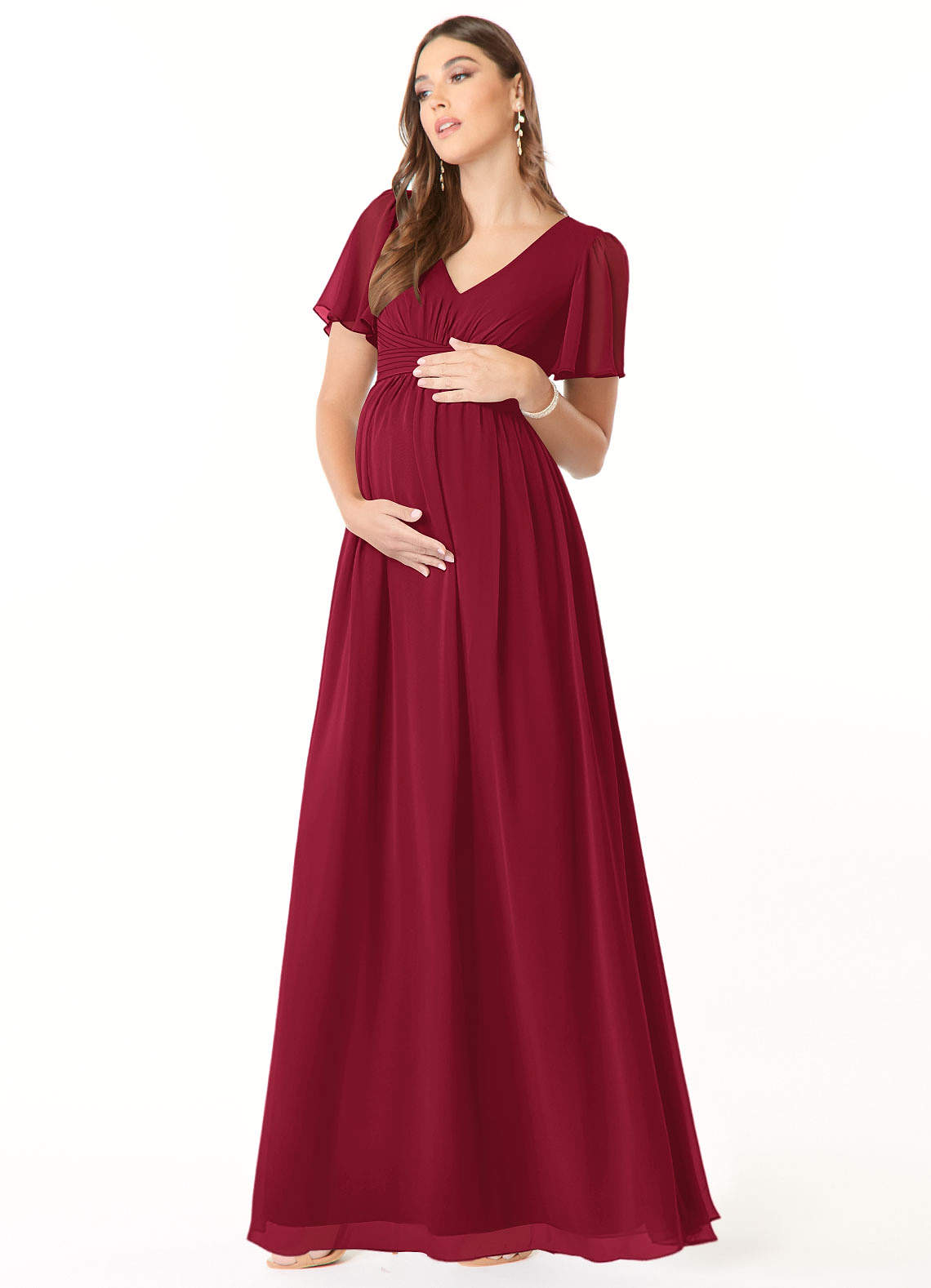 Azazie Verna Maternity Bridesmaid Dresses A-Line V-Neck Ruched Chiffon Floor-Length Dress image1