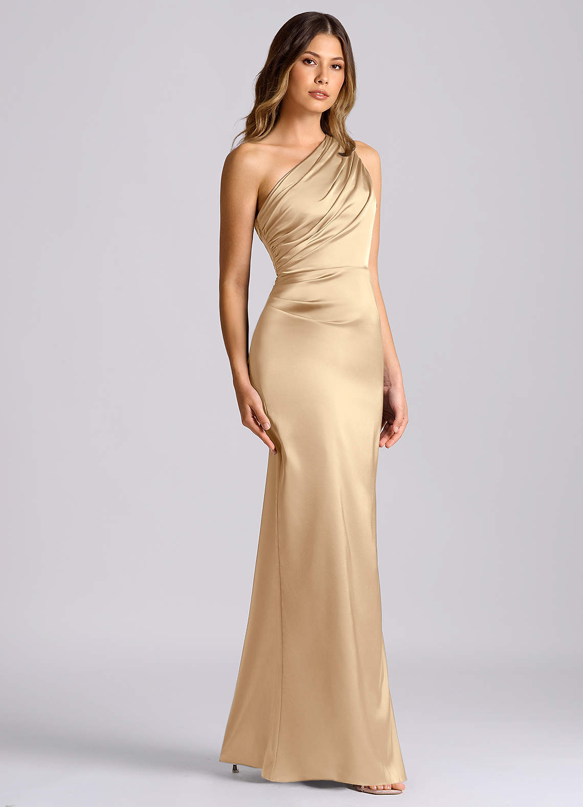 Azazie Akilah Brudepigekjoler Havfrue En skulder Stræk satin Gulv-længde Kjole image2